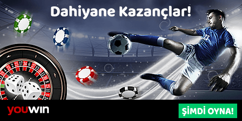 Futbolcu, rulet ve fişlerle Youwin reklamı yapılan şimdi oyna butonu